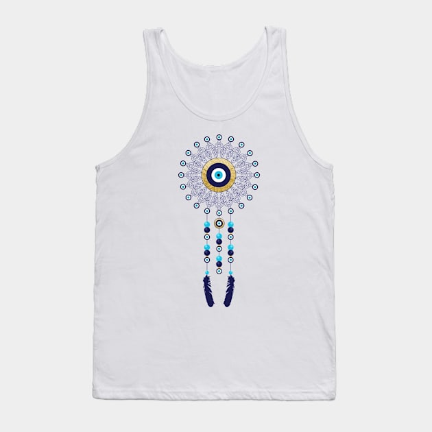 Boho Chic Evil Eye Mandala Dream Catcher Tank Top by HotHibiscus